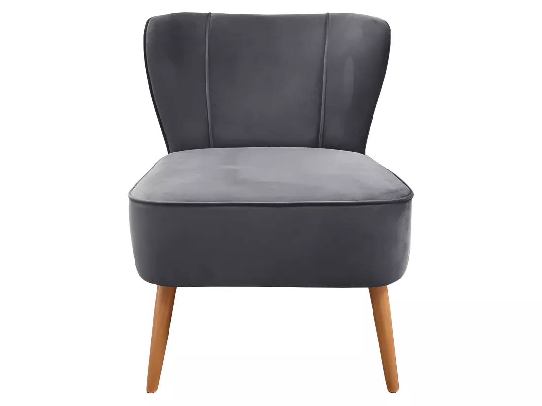 Petit fauteuil bas en velours gris style crapaud - KARLA