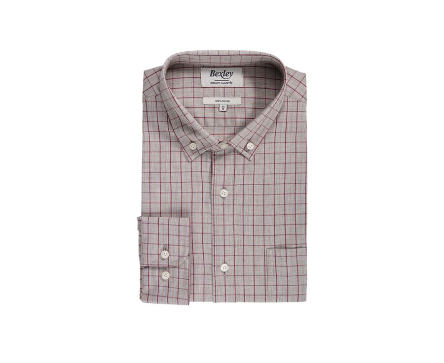 Chemise flanelle Rouge Camel et Beige - Poche poitrine - BERTON