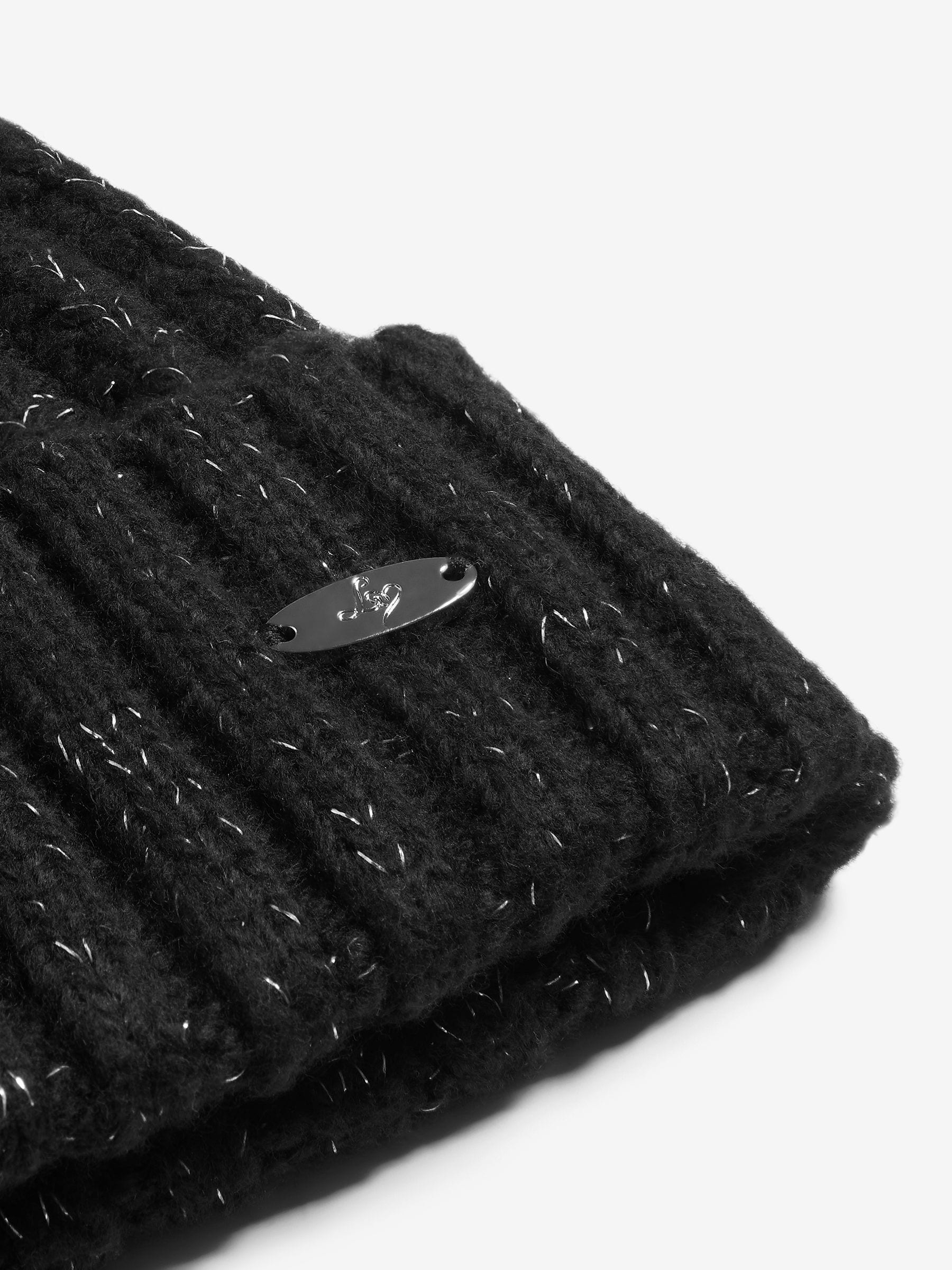 Zwart - Lipsy Shimmer Ribbed Pom Hat