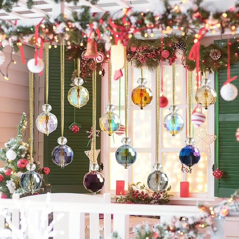 (12er Set) Ø22mm Christbaum Schmuck 3D Weihnachtsbaum Deko Kristall Kugel Accessoire - Transparent