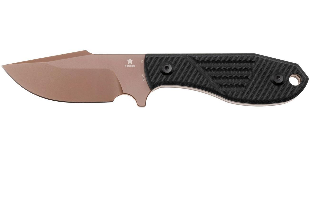 Tenable Knives Tiny Dancer G014A1 Rose Gold Coated D2, Black G10, vaststaand mes, JB Stout design