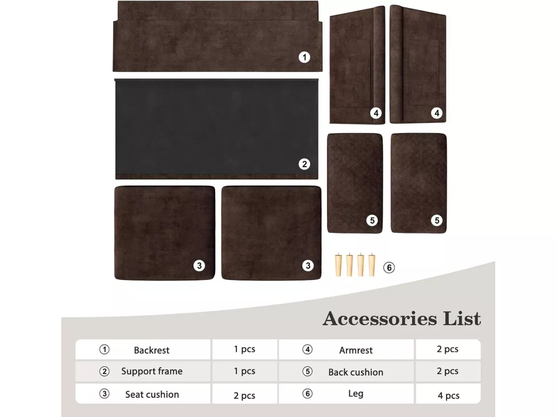 Canapé 2 places confort assise profonde en velours, pieds en bois, 164x76x85cm, Marron