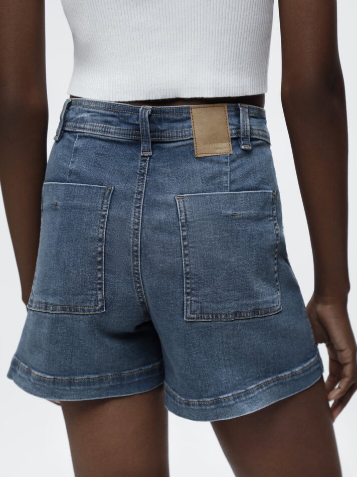 Calções jeans com botões - Azul escuro