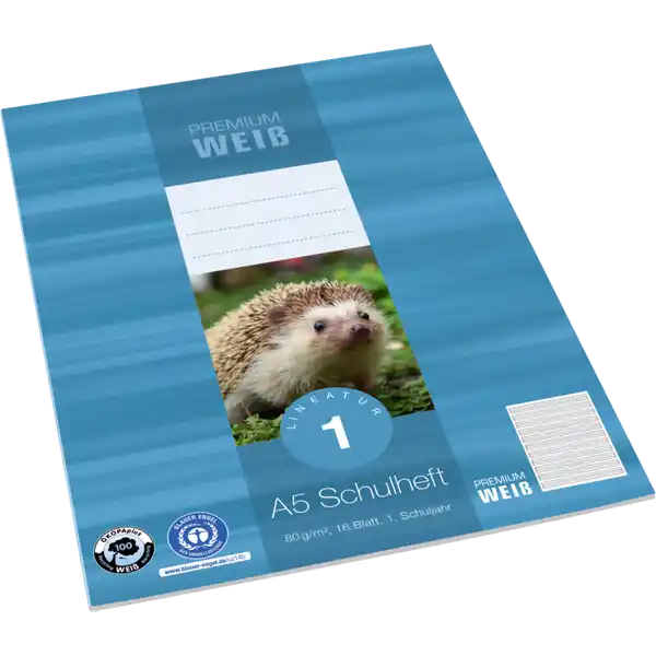 A5 Heft 16 Blatt, lin.1 RC, weiß
