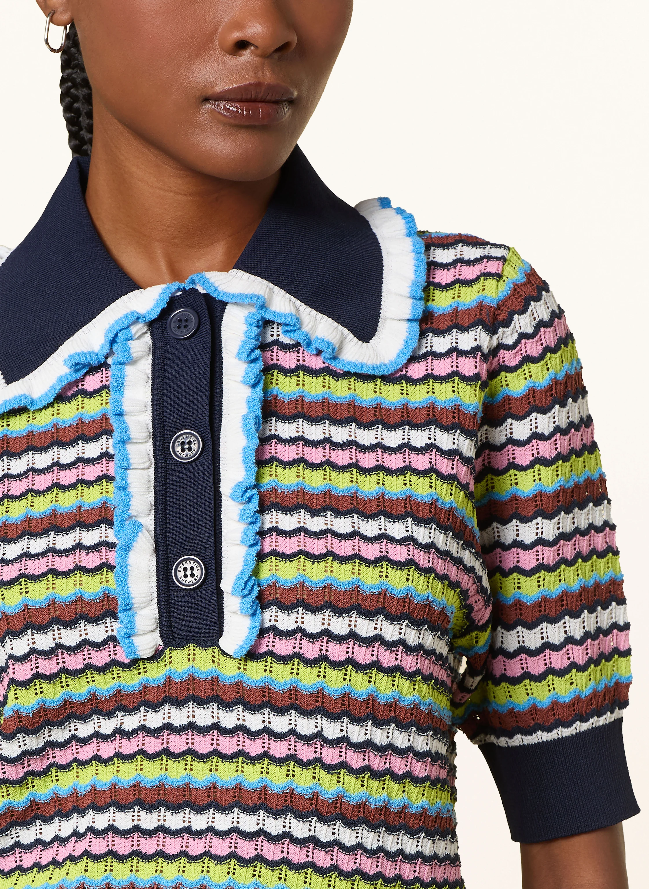 ESSENTIEL ANTWERP Strick-Poloshirt HAXIMUM Relaxed Fit mit Rüschen
