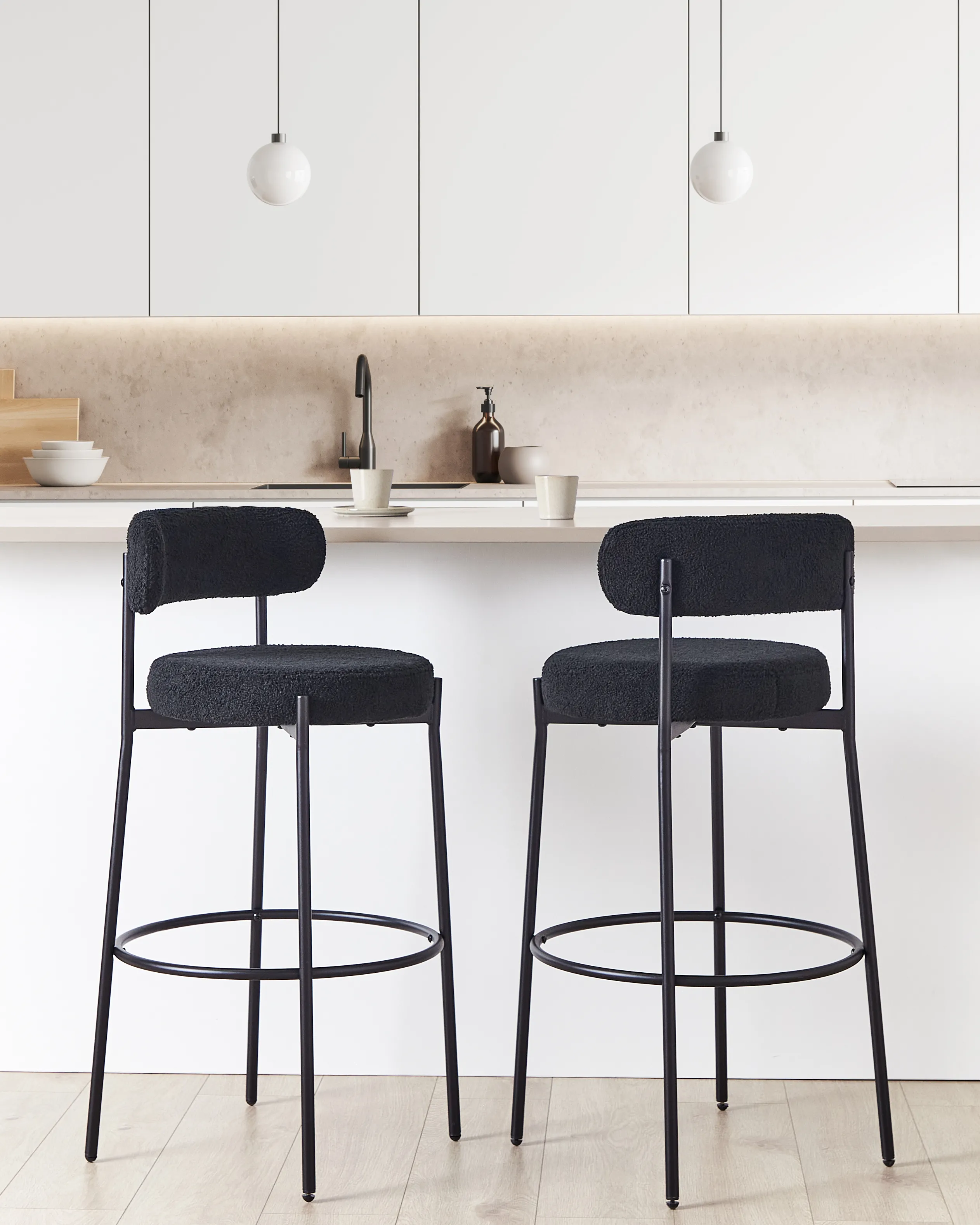 Set van 2 barstoelen ALLISON Bouclé Zwart