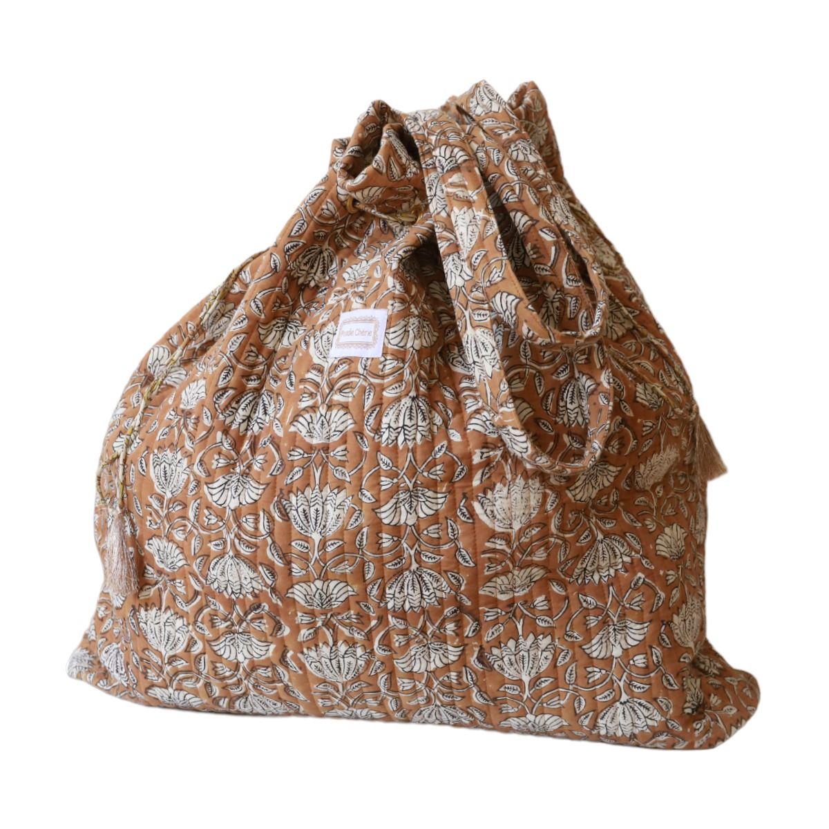 Sac de rangement XL Block print marron - Delhi d'antan Pondie Chérie