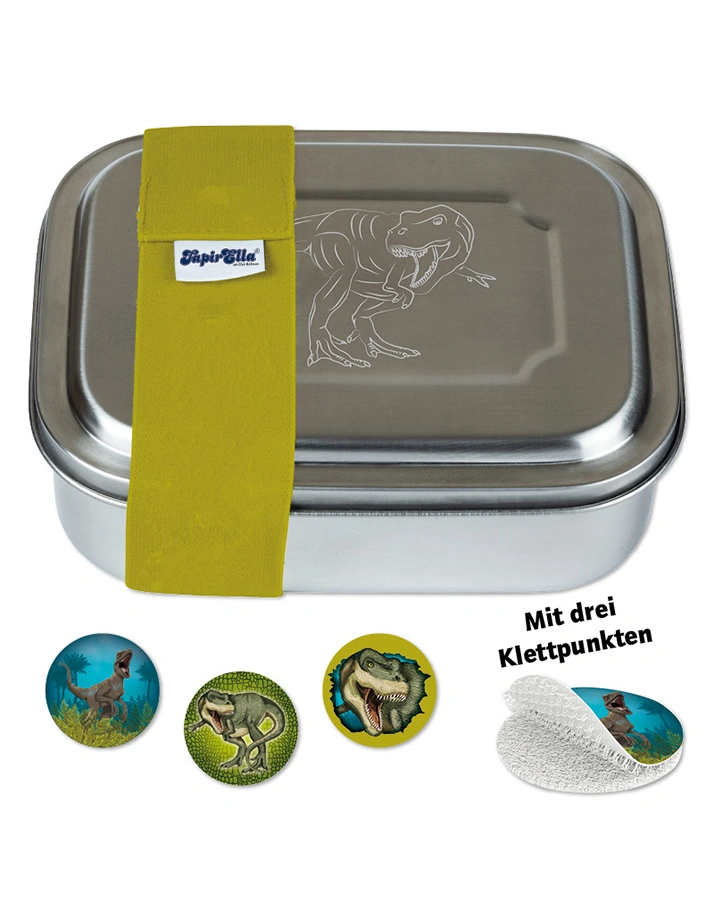 Edelstahl-Brotdose TAPIRELLA – T-REX 7-teilig in silber/grün