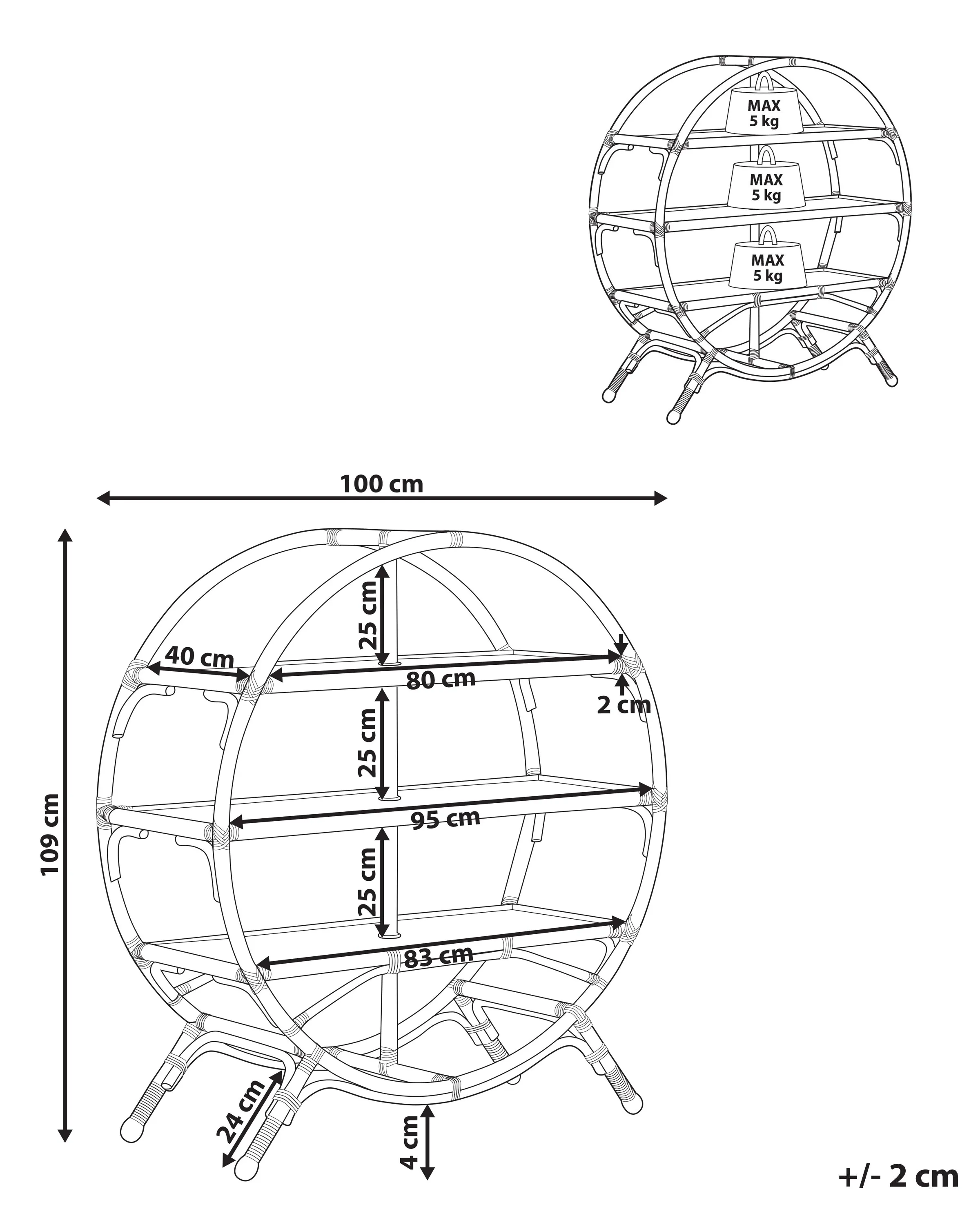 Opbergkast met 3 planken TUVALU II Rotan 109 cm Natuurlijk