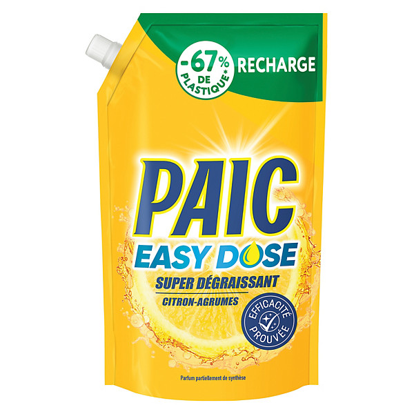 Liquide vaisselle super dégraissant Paic Easy Dose citron agrumes, recharge 900 ml
