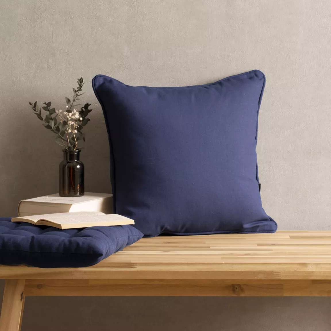 Coussin carré coton (40 x 40 cm) Pixel Bleu marine