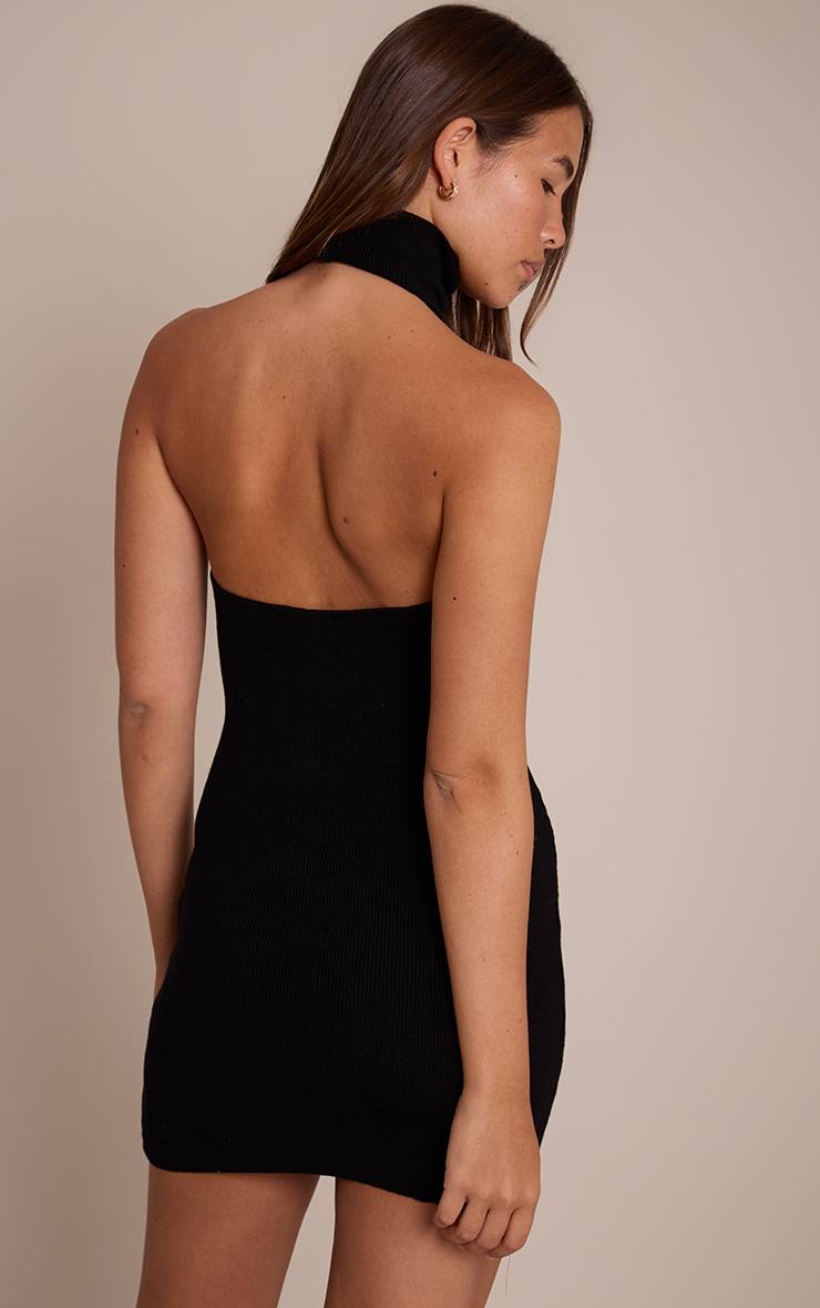Noir Robe Mini Moulante En Maille Compacte À Encolure Américaine
