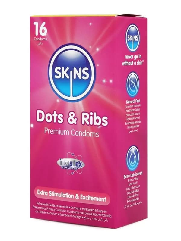 Skins Dots & Ribs Condoms 16-pack Teksturert kondomer