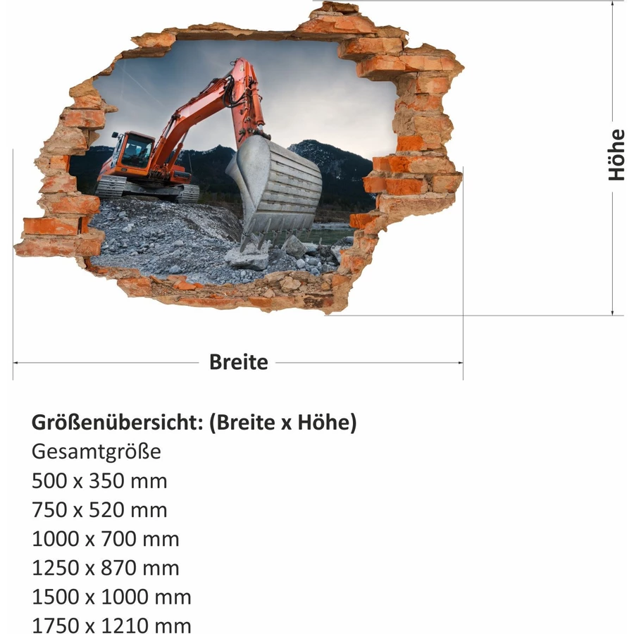 Nikima Wandtattoo 050 Bagger II - Loch in der Wand in 6 vers. Größen bunt