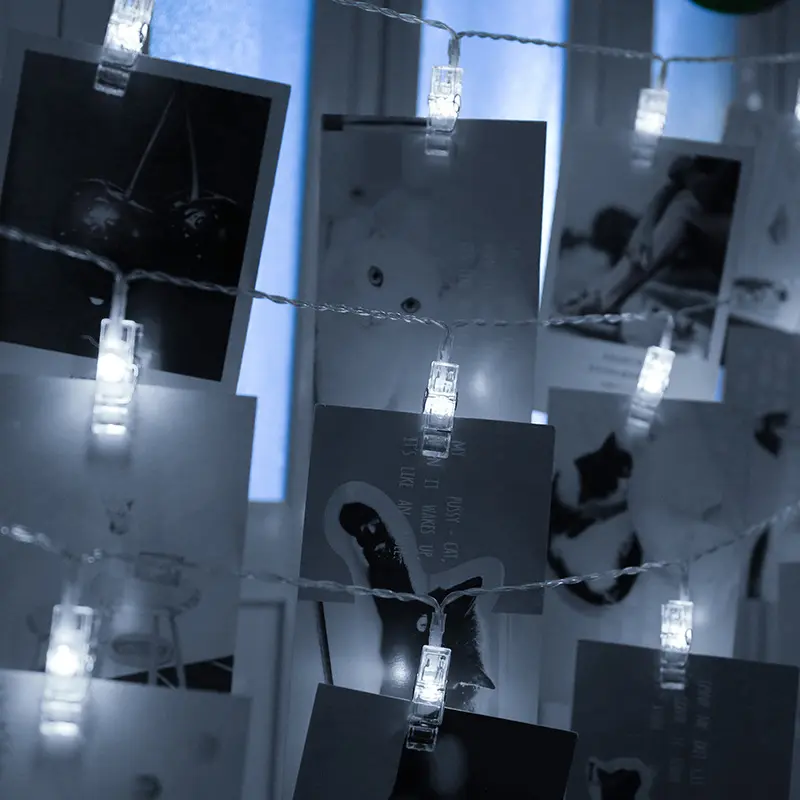 (10m) 80 LED's Deko Lichterkette Foto Clip Beleuchtung mit Klammern (Batteriebetrieben) - Kaltweiss