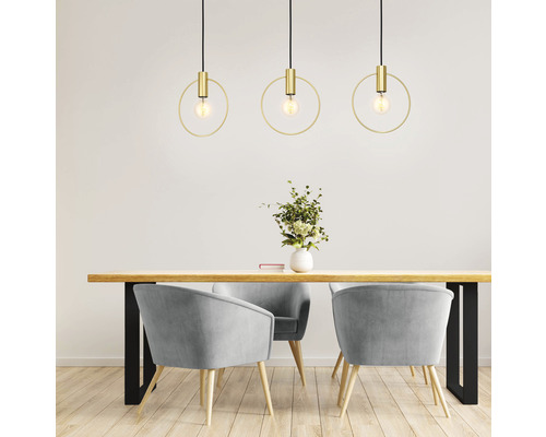 Hanglamp, 3-lichts, HxL 110x101 cm, messing/geborsteld/zwart