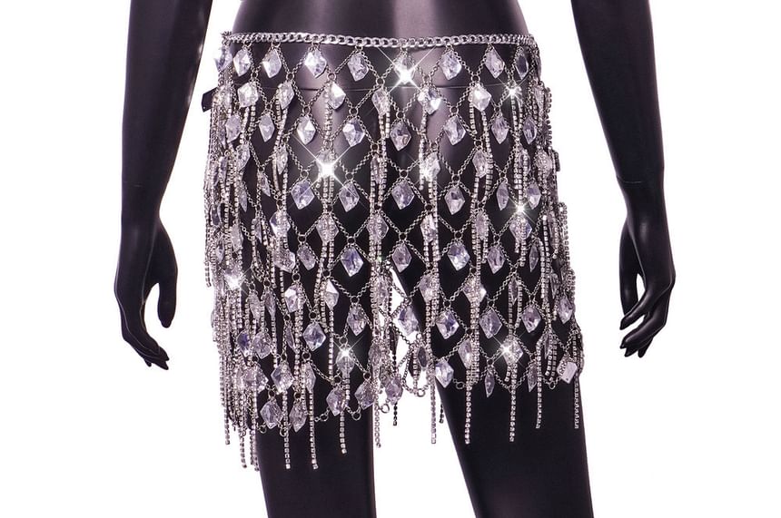 Grizelda - Halter-hals crop top / minirok met edelstenen
