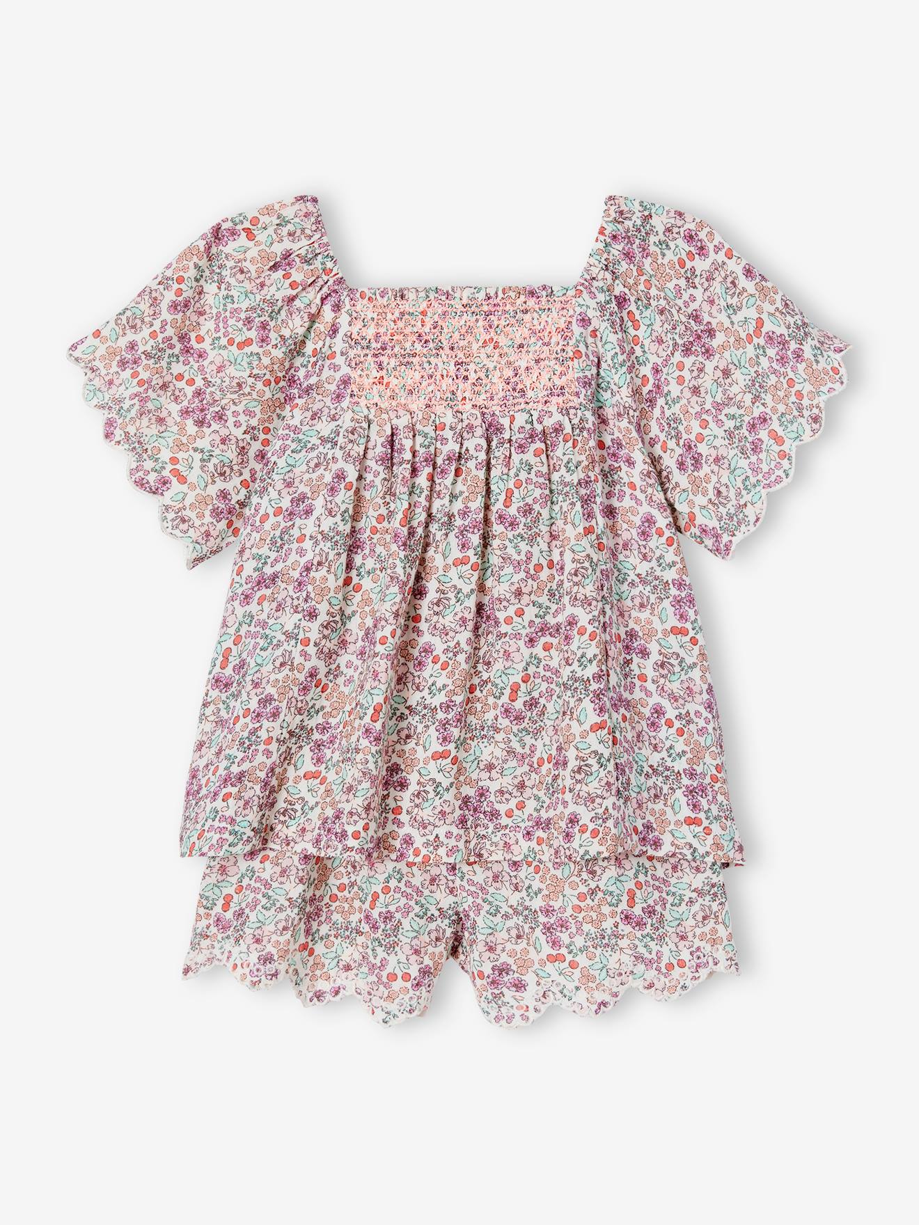 Conjunto de blusa e shorts off-white para meninas