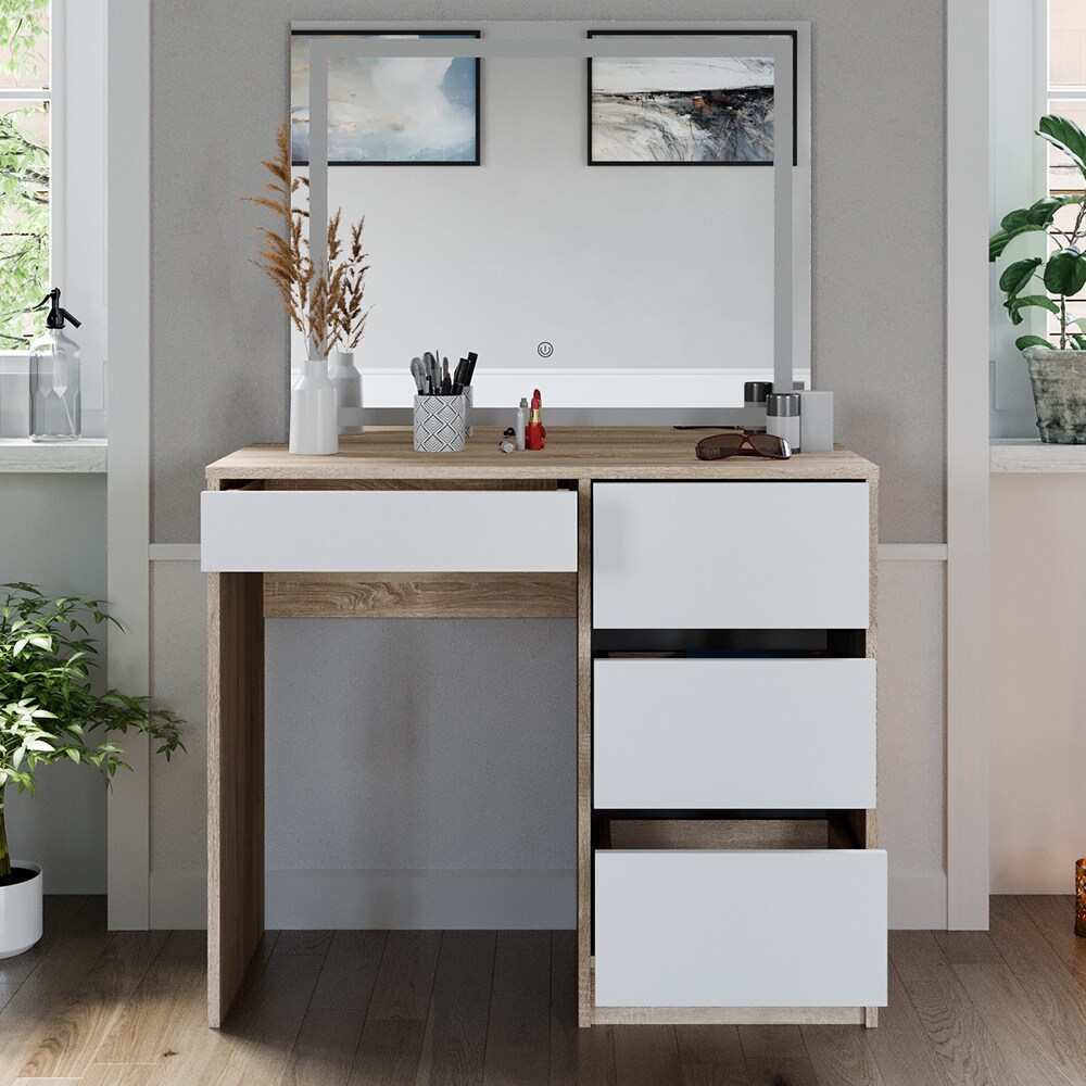 Vicco Schminktisch Sherry Sonoma Weiß 90 x 75 cm LED-Spiegel Frisiertisch modern