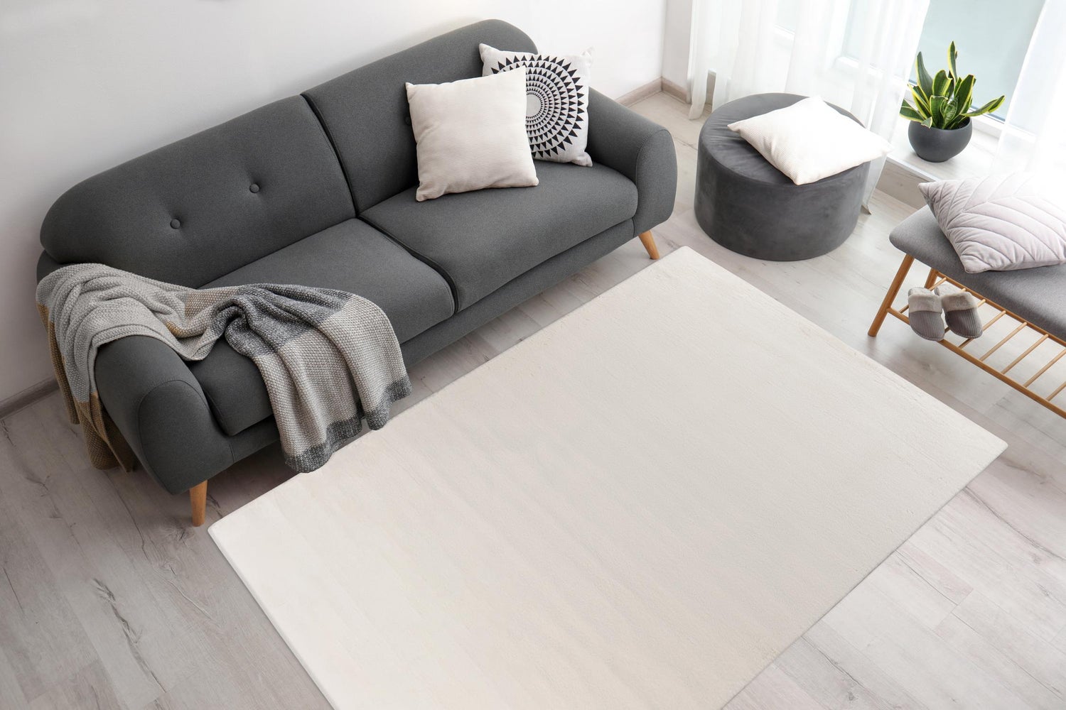 Kortpolig vloerkleed Plushique Wit Effen 80 x 150 cm