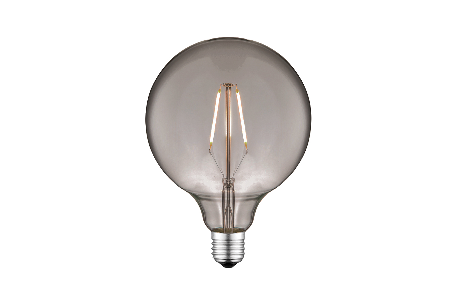 Globe LED-dekorpære E27 Sotet glass med E27-sokkel og rette lystråder med varmhvitt lys. Ikke dimbar. 40lm.\n