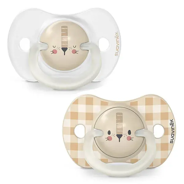 Chupetas Suavinex SX Pro 0-6 Meses que Brilham no Escuro (Pacote com 2) - Leão para Dia e Noite