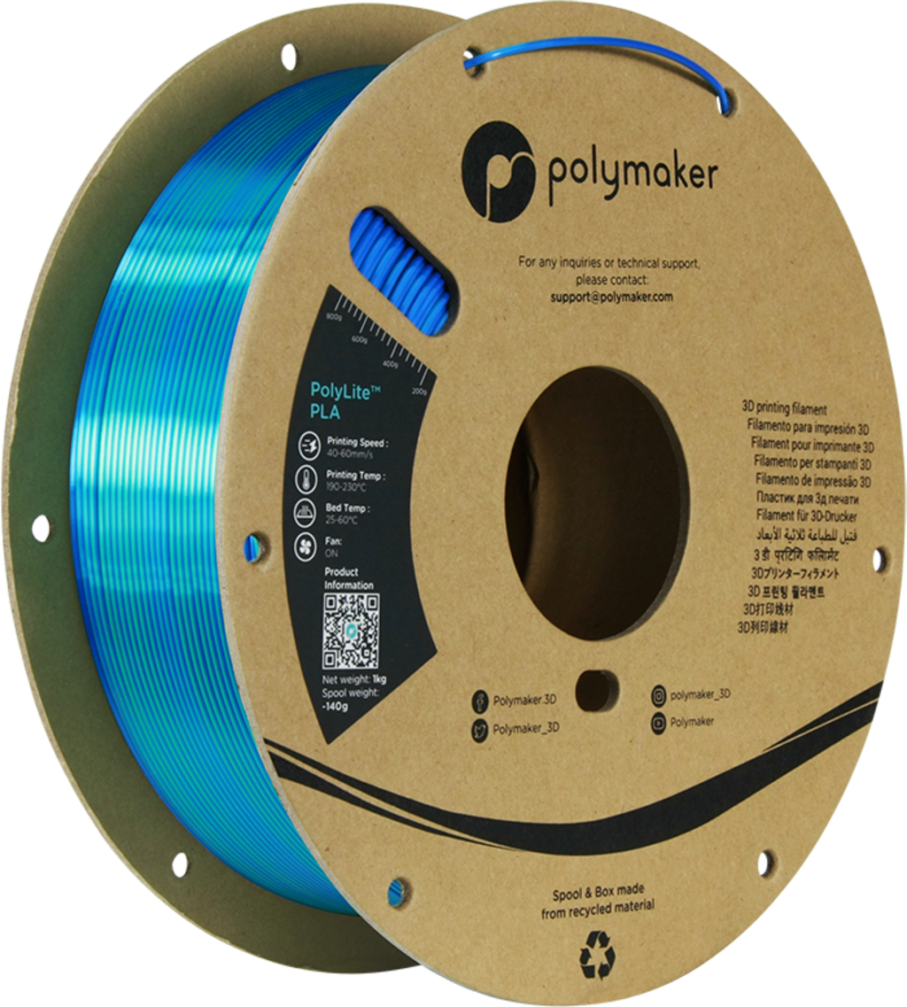 Polymaker  PolyLite Dual Silk PLA Caribbean Sea Blue-Green, 1,75 mm / 1000 g    Zweifarbiges PLA-Filament mit seidigem Finish