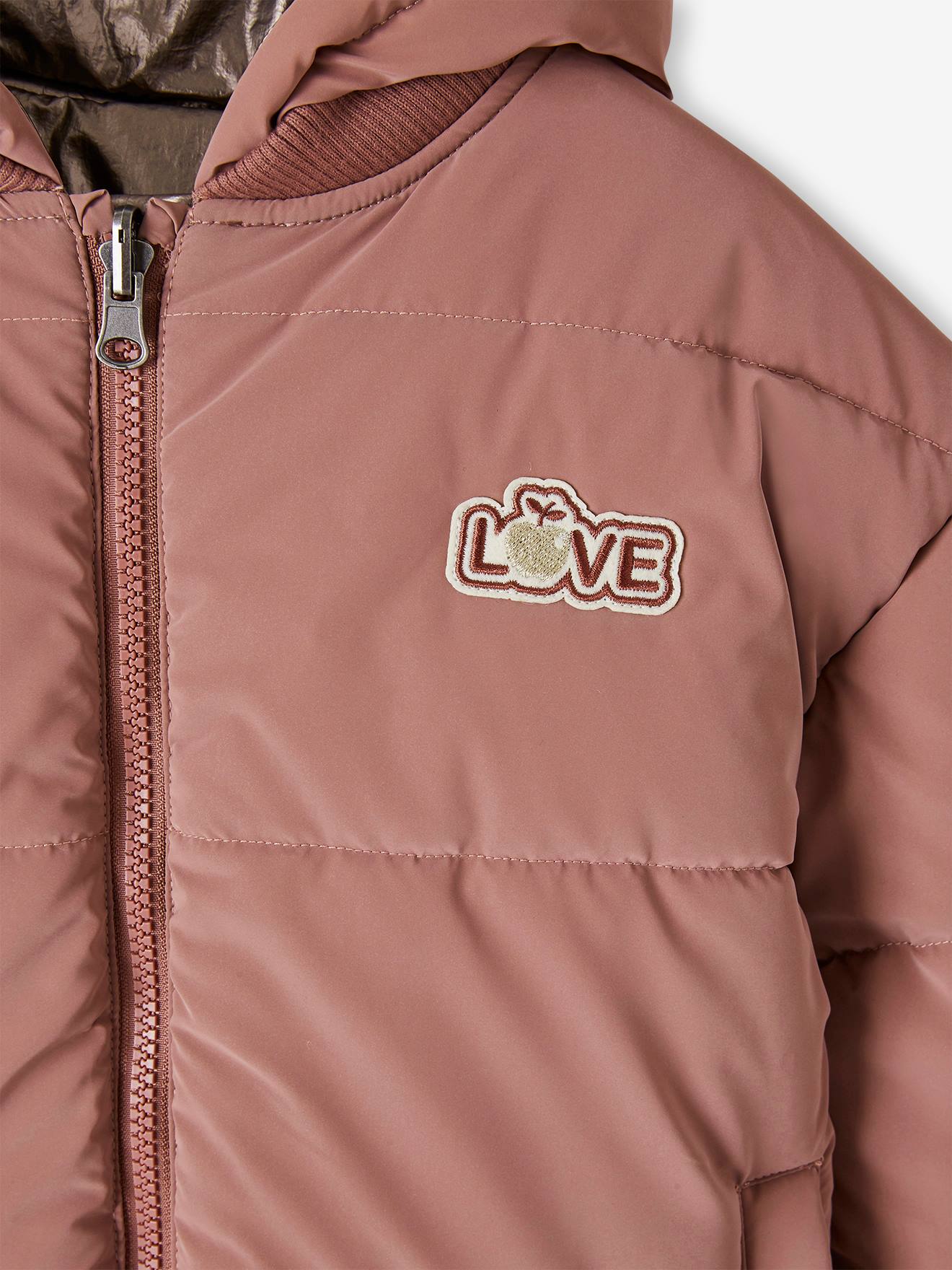 Parka reversível com efeito metálico, com capuz ou jaqueta acolchoada para meninas, prateada.