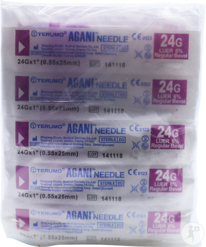 Terumo Agani Aiguille Hypodermique 24G 1 RB Mauve 10 Pièces