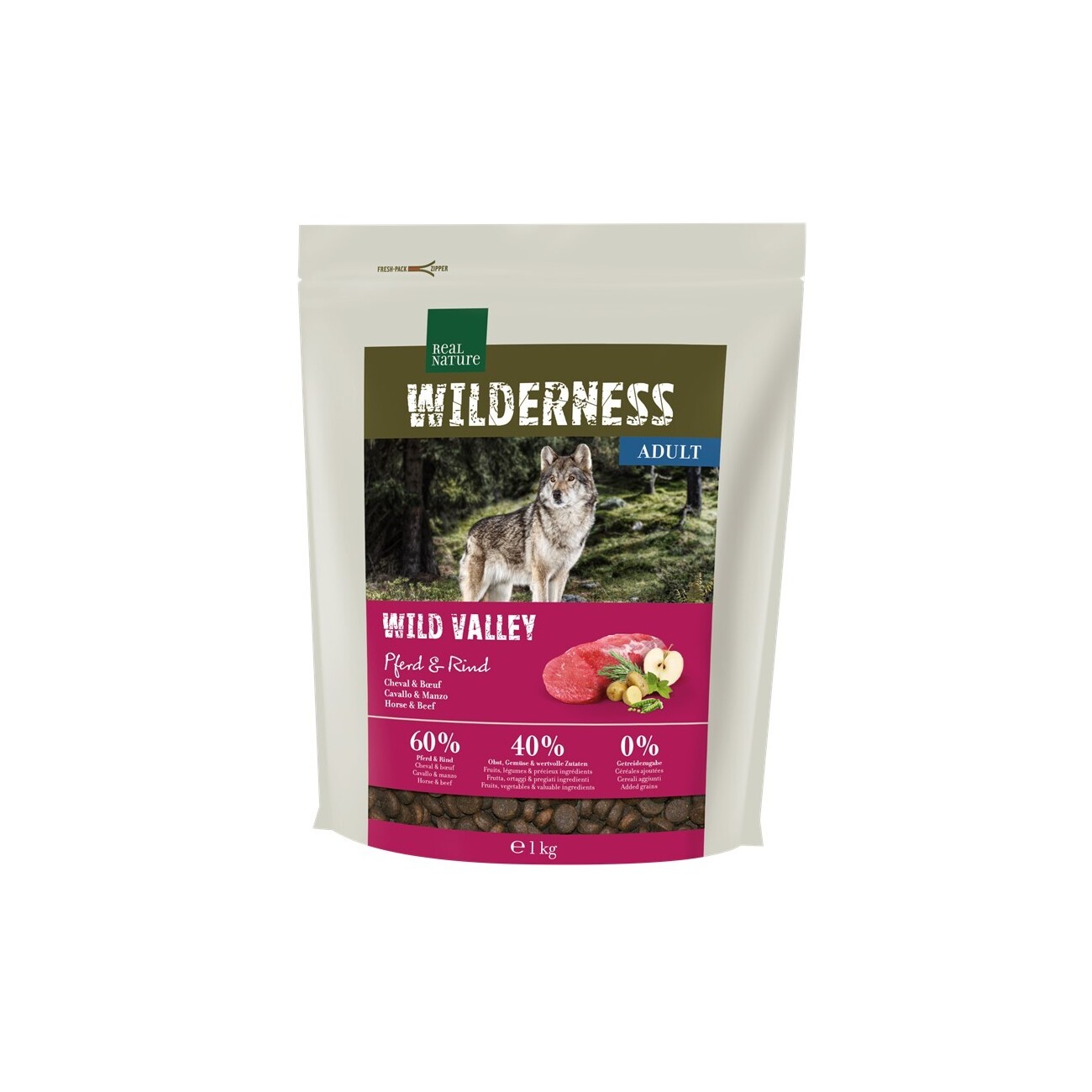 REAL NATURE WILDERNESS Trockenfutter Hund, Adult, Wild Valley Pferd und Rind 1 kg