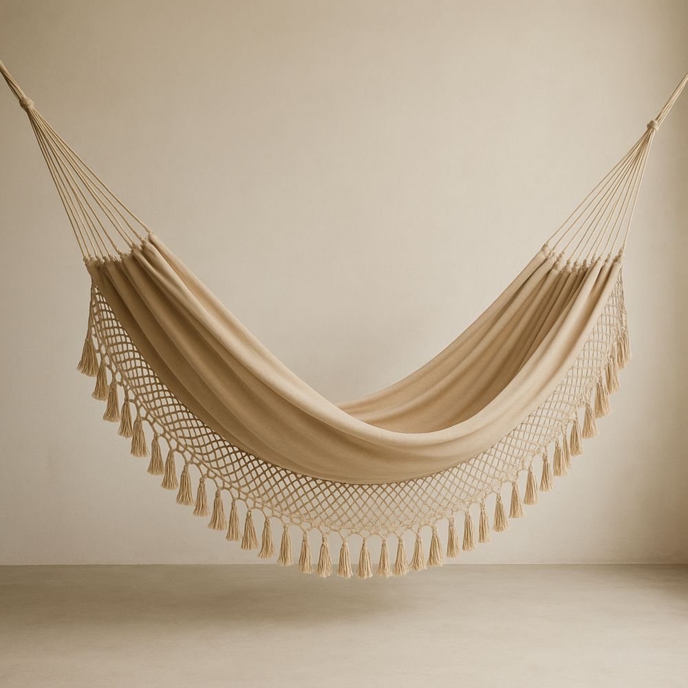 Hängematte Baumwolle Beige Makramee Quasten 260x140cm