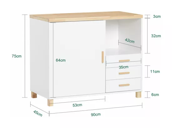 SoBuy ASK07-WN Caisson de Bureau, Support Imprimante, Organiseur Bureau, Meuble de Rangement Bureau, Caisson de Rangement avec Tiroirs, – 90x45x75 cm