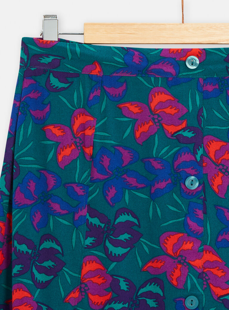 Jupe verte à imprimé fleuri pour femme