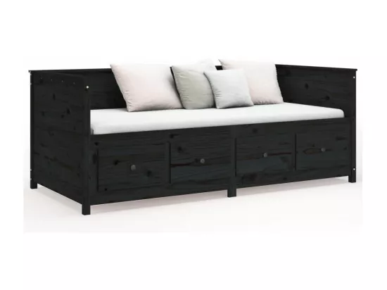 Lit de jour sans matelas noir 100x200 cm bois de pin massif
