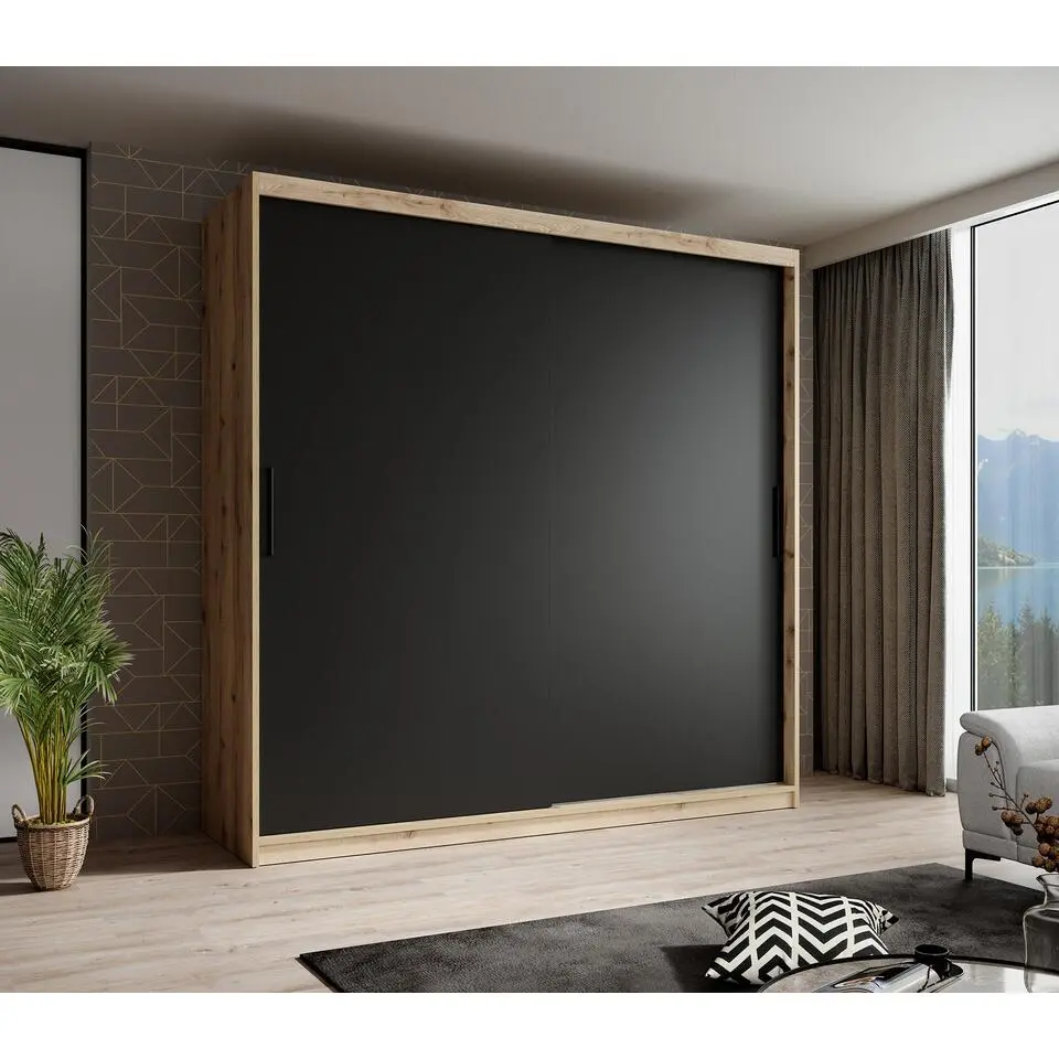 Meubella - Kledingkast Luxor - Zwart - Eiken - 200 cm