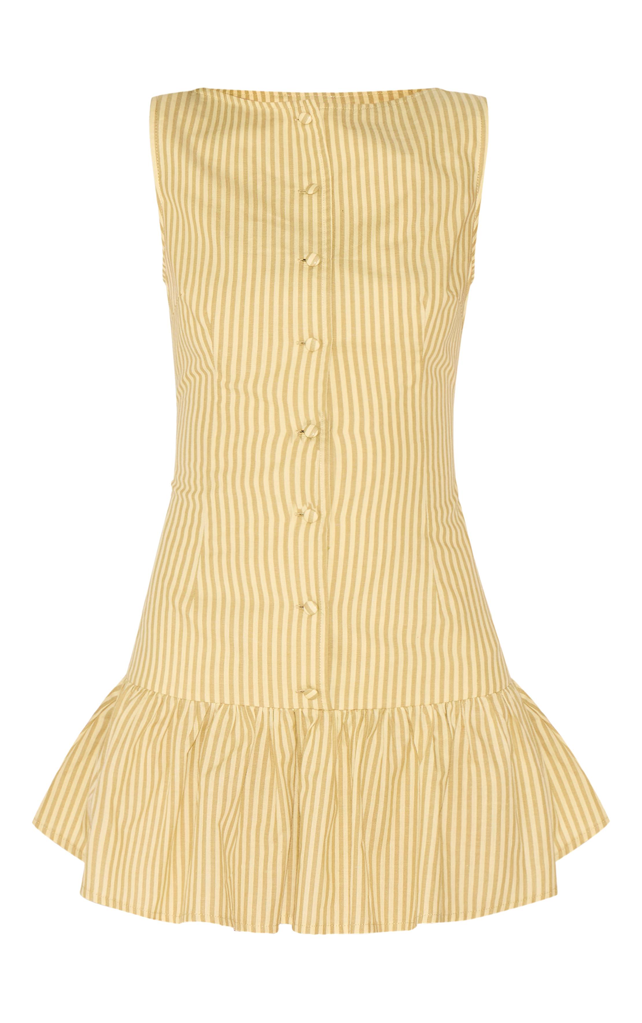 Jaune Robe Moulante À Rayures Avec Détails Boutonnés Et Ourlet Évasé