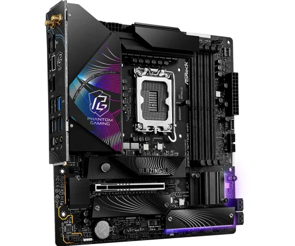 ASRock Phantom Gaming Z890M RIPTIDE WIFI - Bundkort - micro ATX - LGA1851 sokkel - Z890 Chipset - USB4, USB 3.2 Gen 2, USB 3.2 Gen 1 - 5 Gigabit Ethernet, Wi-Fi 6E, Bluetooth - onboard grafik (CPU påkrævet) - HD Audio (8-kanaler)