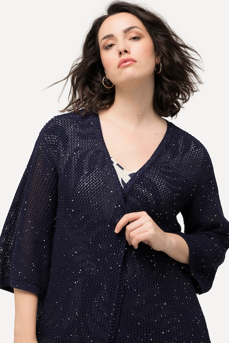 Strickjacke, Struktur, A-Linie, V-Ausschnitt, 3/4-Arm