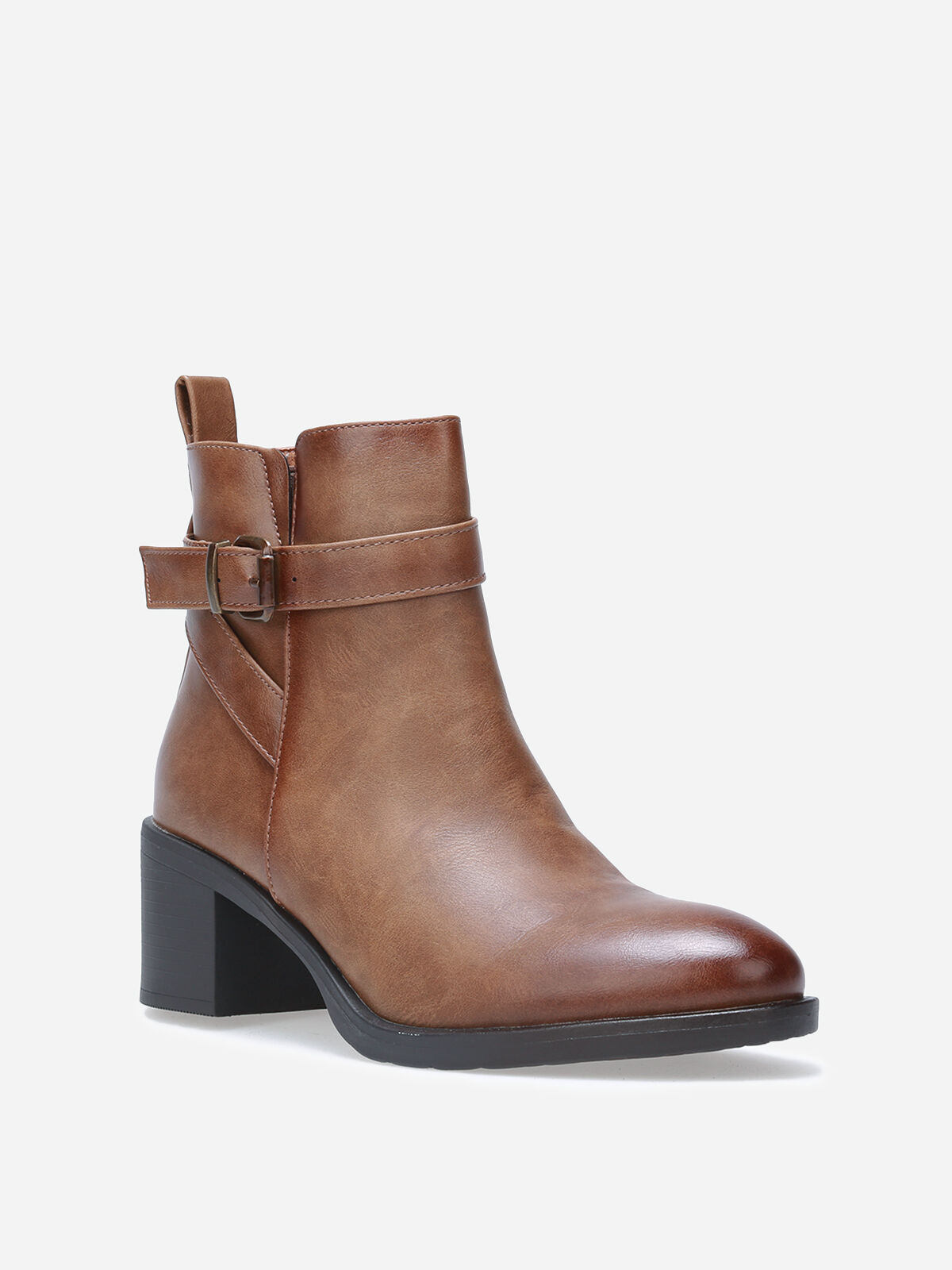 Bottines à bride et boucle métallique- Marron