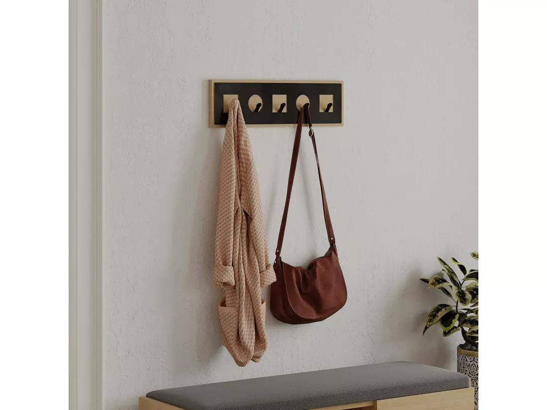 Portemanteau Dluispalomin, Portemanteau, Porte-vêtements polyvalent, Cintre mural, 54x2 h16 cm, Chêne
