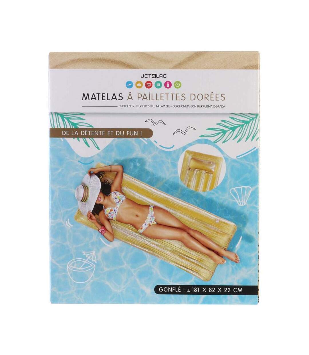Matelas gonflable à paillettes dorées 181 cm