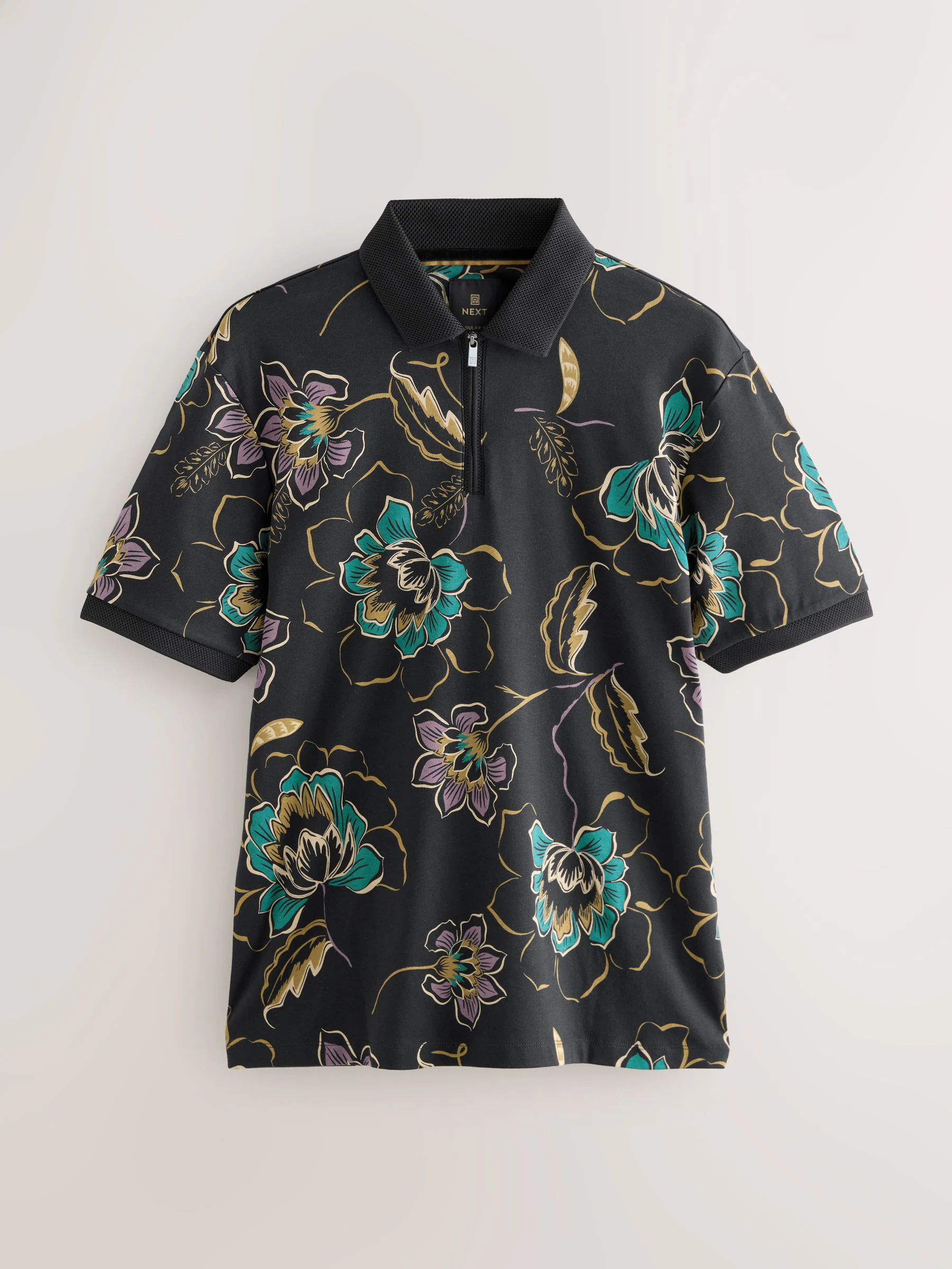 Zwart bloemenprint - Poloshirt met korte mouwen en print