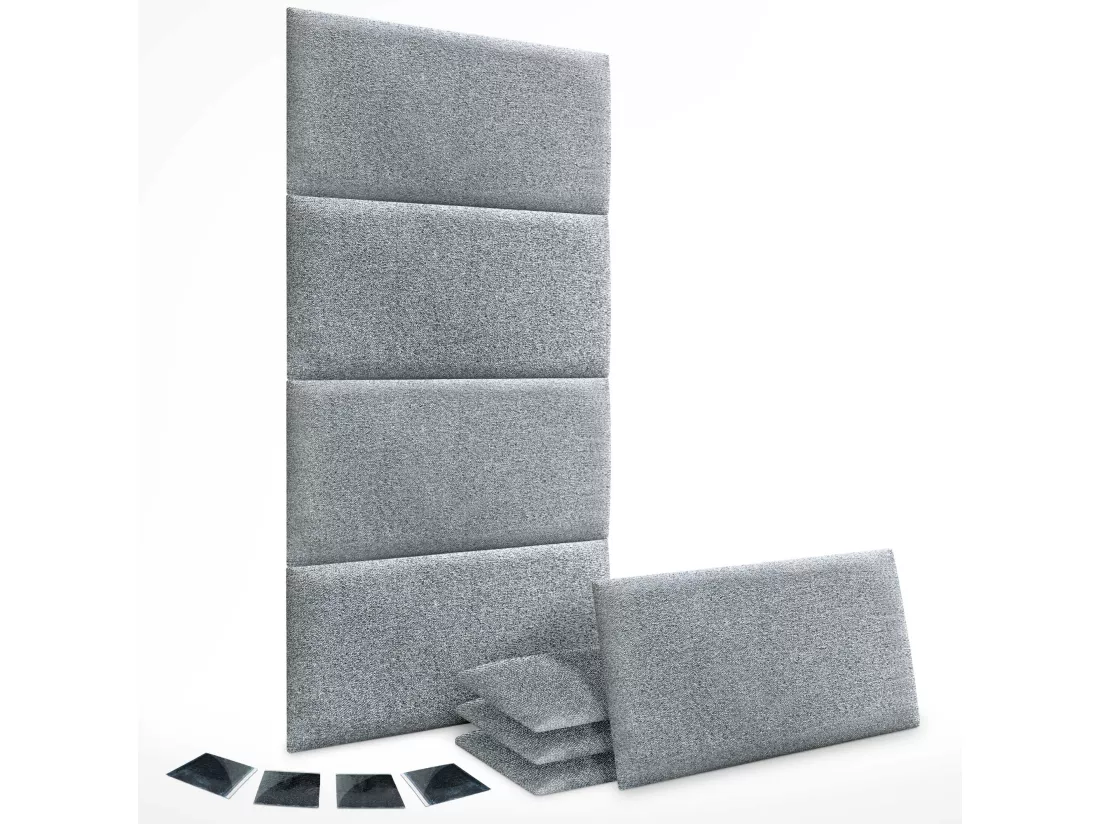 DHOME Lot de 8 Panneaux Rembourrés en Tissu Aqualine Autocollants pour Mur Acoustiques Absorbants Protection contre les choc (Gris perle, 60x50cm, x8)