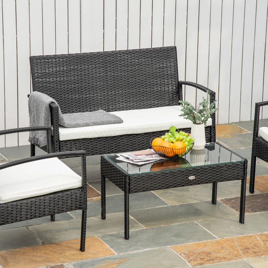 Outsunny Polyrattan Sitzgruppe als 7-teiliges Set schwarz, cremeweiß