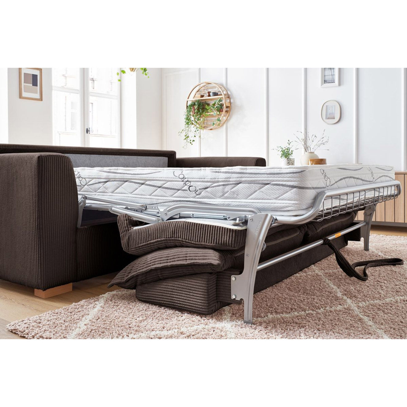 Bobochic Canapé convertible express augustin velours côtelé marron  - 225x96x97 cm