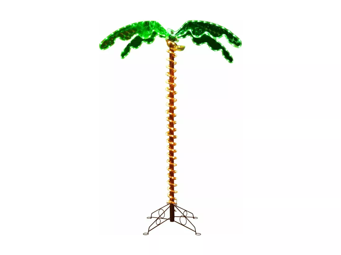 Palmier Artificiel LED Hauteur 136 cm, Lampe Motif de Cocotier d'Intérieur et d'Extérieur, avec Base Pliante, 60Hz/7W