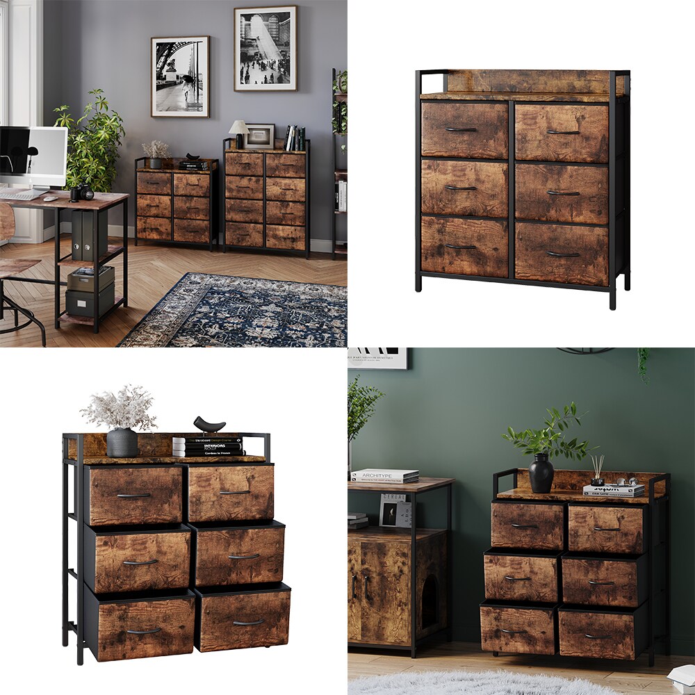 Vicco Kommode Brian Eiche Schwarz 76 x 83 cm 6 Schubladen