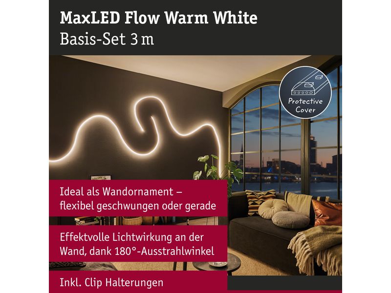 Paulmann LED-Stripe MaxLED Flow 2700 K, 3 m Basisset Licht-Streifen ohne sichtbare LED Punkte