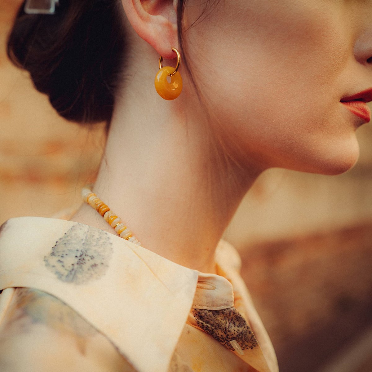 Collier, bracelet et boucles d'oreilles Blima en pierres Jade jaune