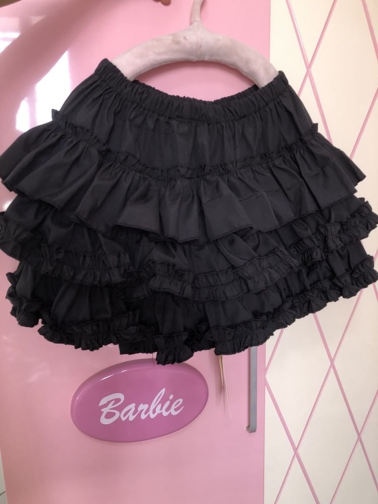 Miu B - Elastische taille, effen geplooide gelaagde skorts